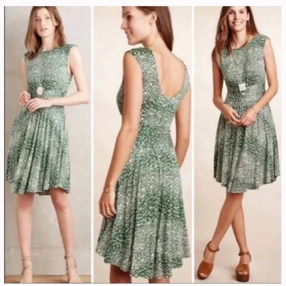 green emerald velvet dress New Anthropologie Blue & Green Print